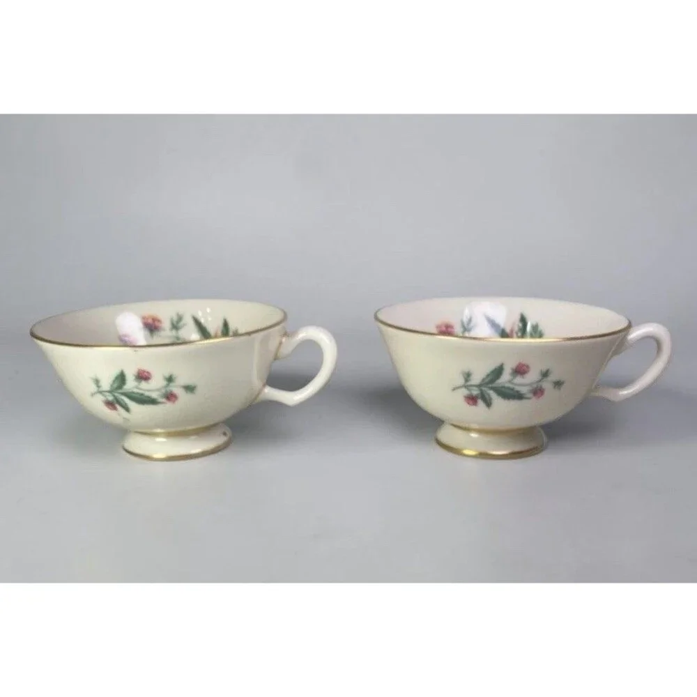 Vintage Lenox Country Garden W-302 Tea Cups Set of 2 Ivory Floral Gold Trim USA